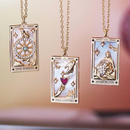 Gouden Tarot Oorhanger Druppel Ketting Zirkonia