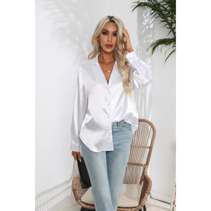 Dames Blouse Satijn Look Elegante Vrouwen Blouse