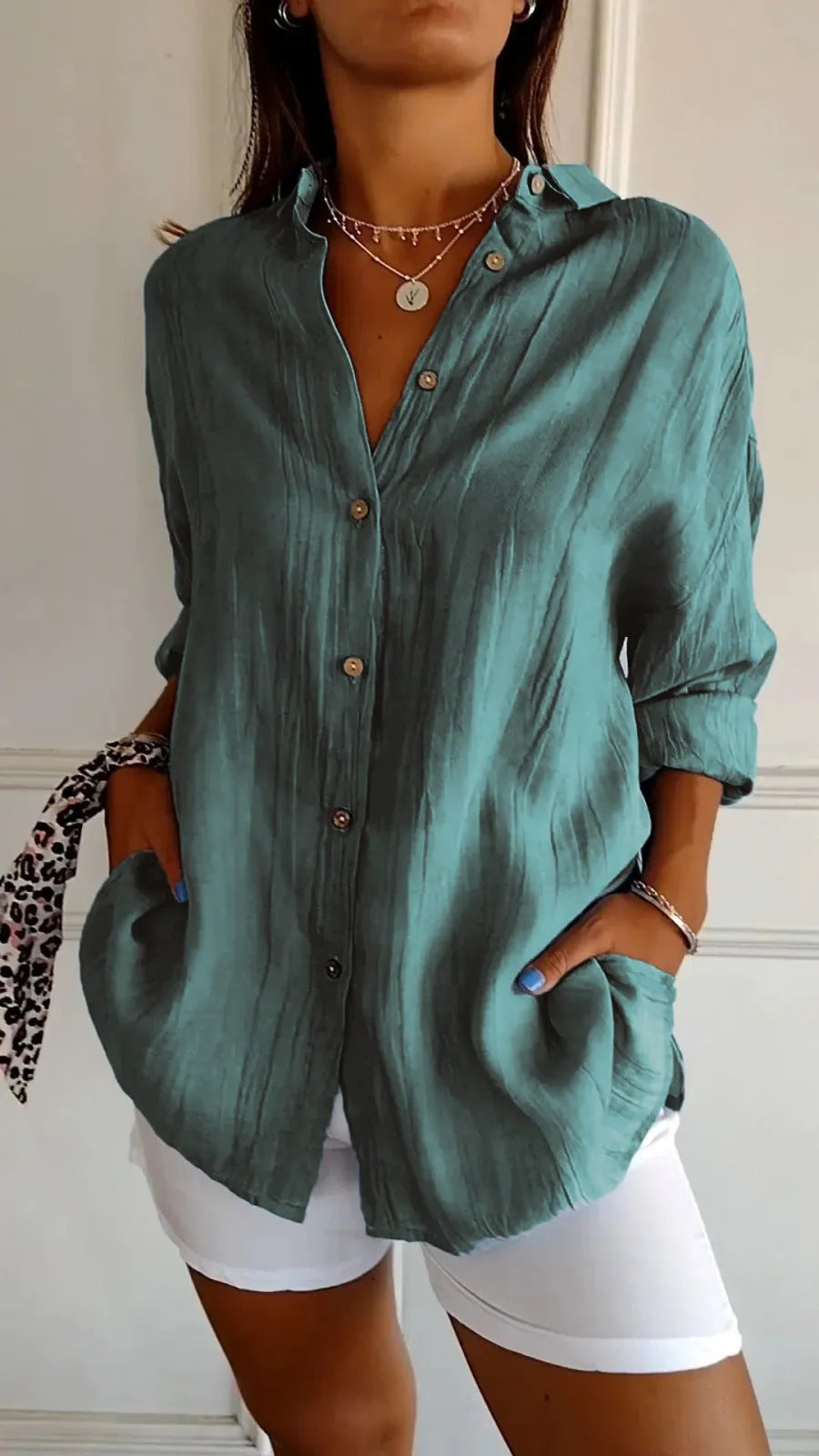Dames Blouse Luchtige Knoopsluiting Zomerse Stijl