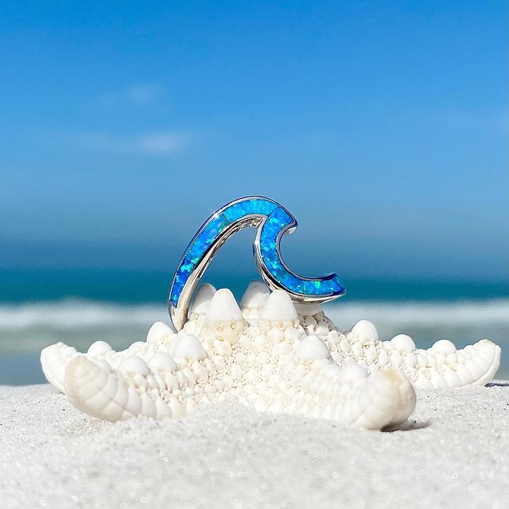 Zilveren Opaal Ring met Oceaangolven Patroon