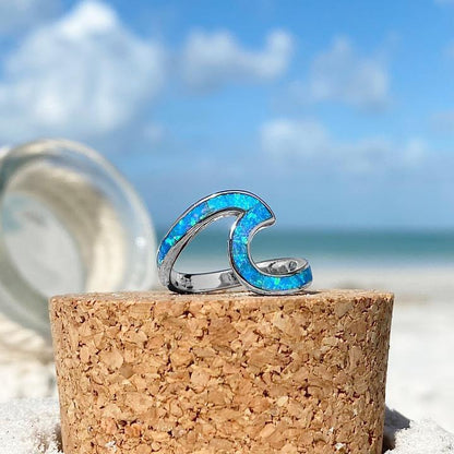 Zilveren Opaal Ring met Oceaangolven Patroon - Mode Vibes