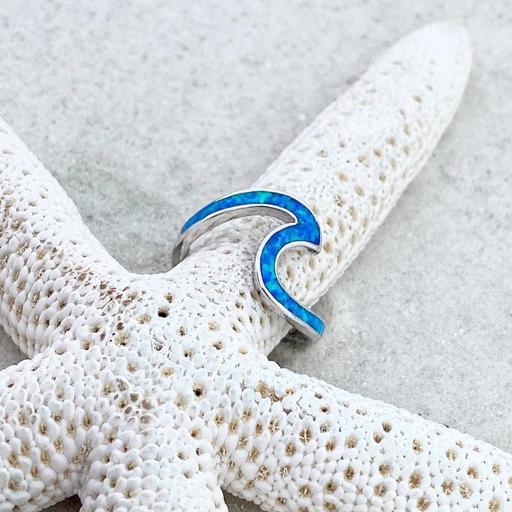 Zilveren Opaal Ring met Oceaangolven Patroon