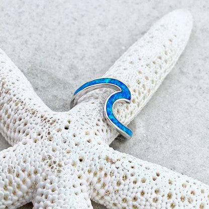 Zilveren Opaal Ring met Oceaangolven Patroon