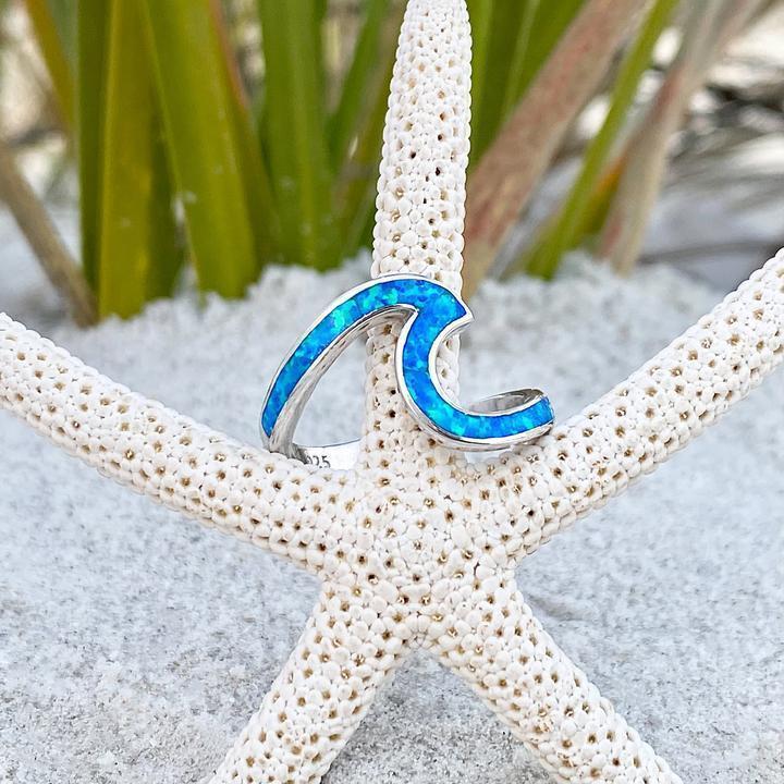 Zilveren Opaal Ring met Oceaangolven Patroon
