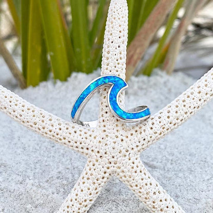Zilveren Opaal Ring met Oceaangolven Patroon