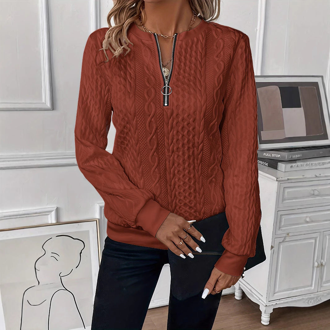 Dames Sweater Top met Rits en Kabel Patroon