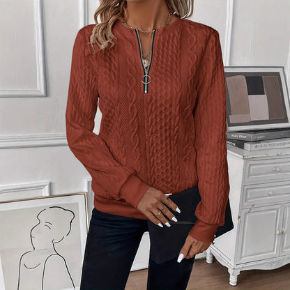 Dames Sweater Top met Rits en Kabel Patroon
