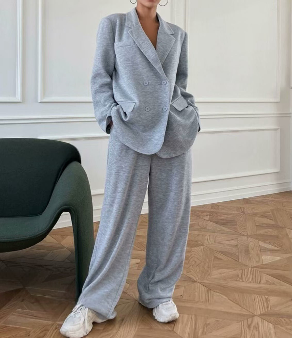 Dames Tweedelig Pak Blazer en Wijde Broek Modern Design
