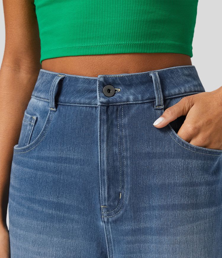 Dames Wide Leg Jeans Zwart Comfortabel