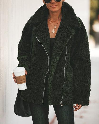 Dames Teddyjas Rits Trendy Zwart Wollen Jacket