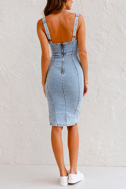 VELANORA | Denim Bodycon Cami Jurk met U-Hals