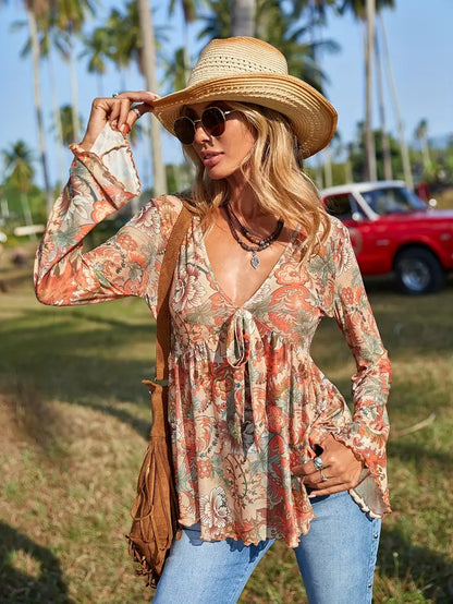 Vrouwen Top met V-hals en Bloemenprint - Mode Vibes