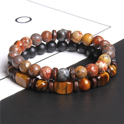Turkoois Armband met Tijgeroog Edelsteen Zwart Lederen Band