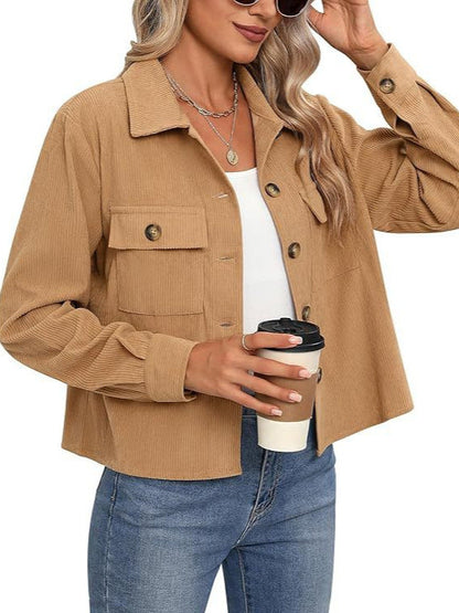 Korte Dames Corduroy Jas Trendy Bruin