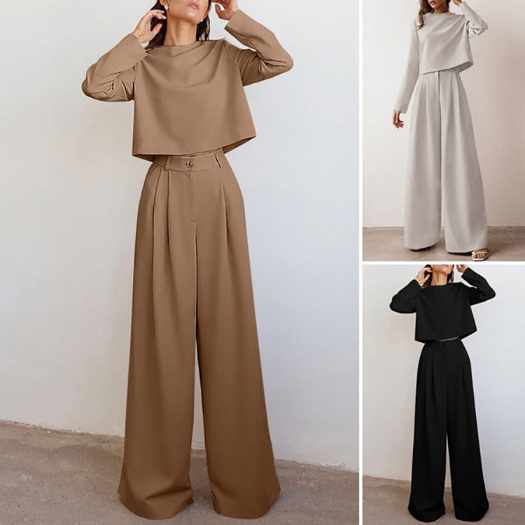 Dames Co-ord Set Lange Mouw Top Wijde Broek Devani