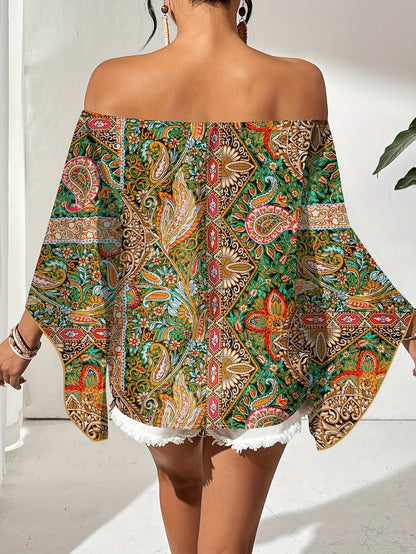 Vrouwelijke Blouse Off-Shoulder Geometrische Print