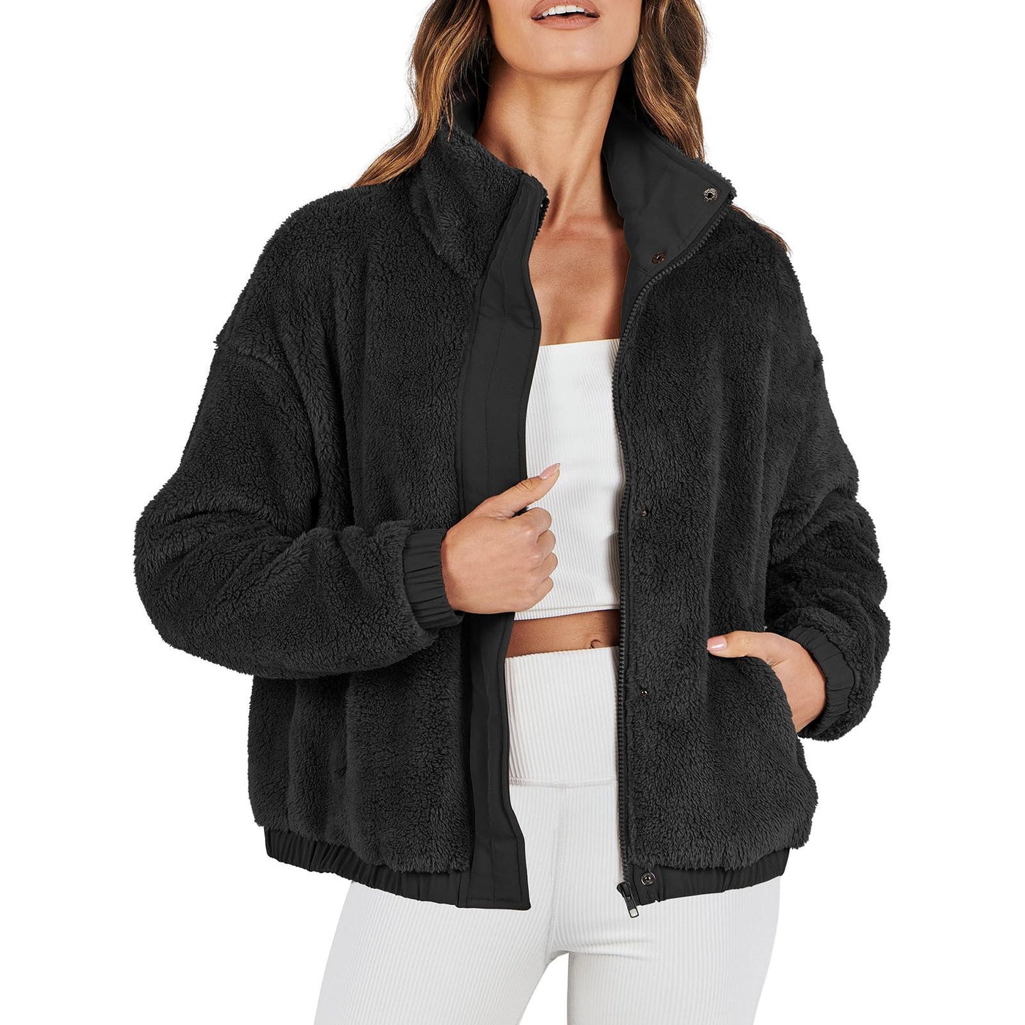 Dames Teddyjas Warm en Zachte Bomberjas Zwart