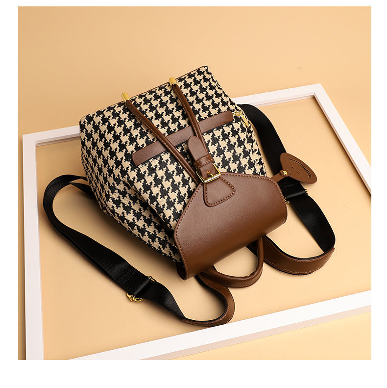 Dames Rugzak met Houndstooth Patroon Trendy en Veelzijdig