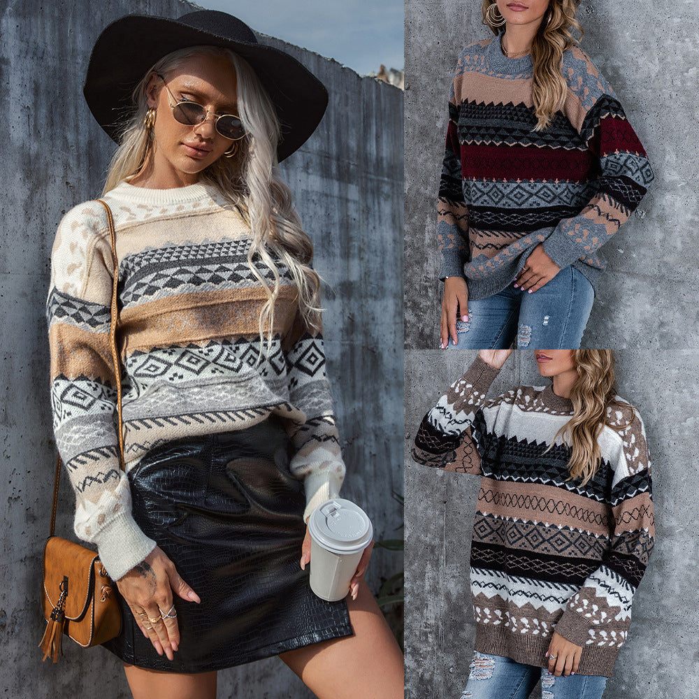 Dames Trui Warm Gebreid Aztec Print Rensy