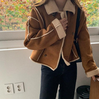 Dames Teddy Jas Shearling Leren Jas Warm en Stijlvol