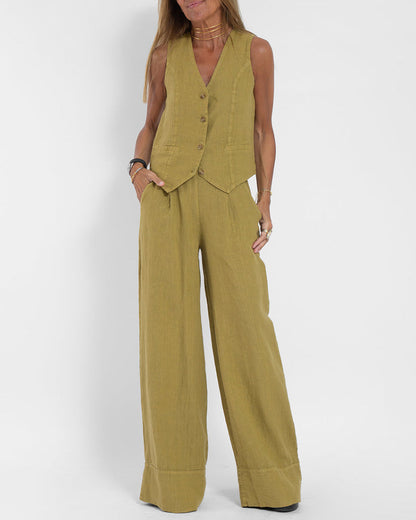 Linnen Set Wijde Broek en Vest voor Vrouw