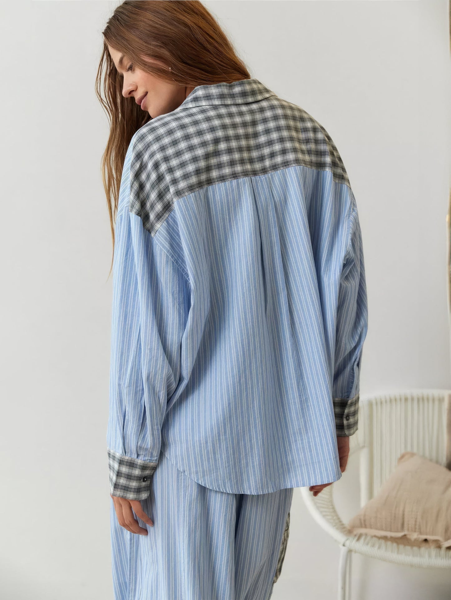 Geruite Pyjamaset voor Vrouw Casual Chic Losse Delen