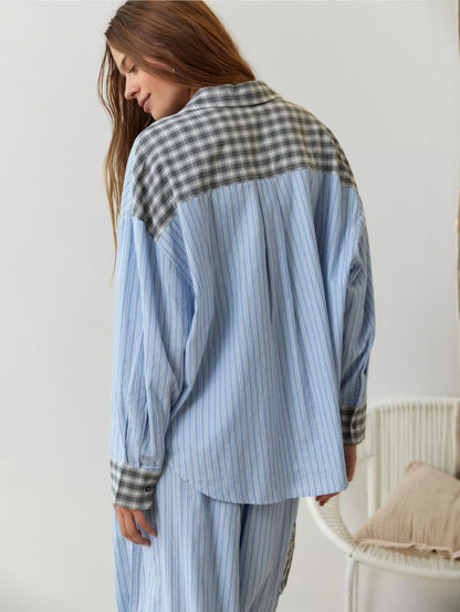 Geruite Pyjamaset voor Vrouw Casual Chic Losse Delen