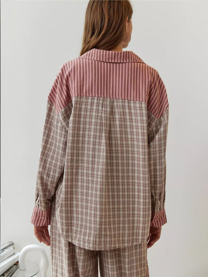 Geruite Pyjamaset voor Vrouw Casual Chic Losse Delen
