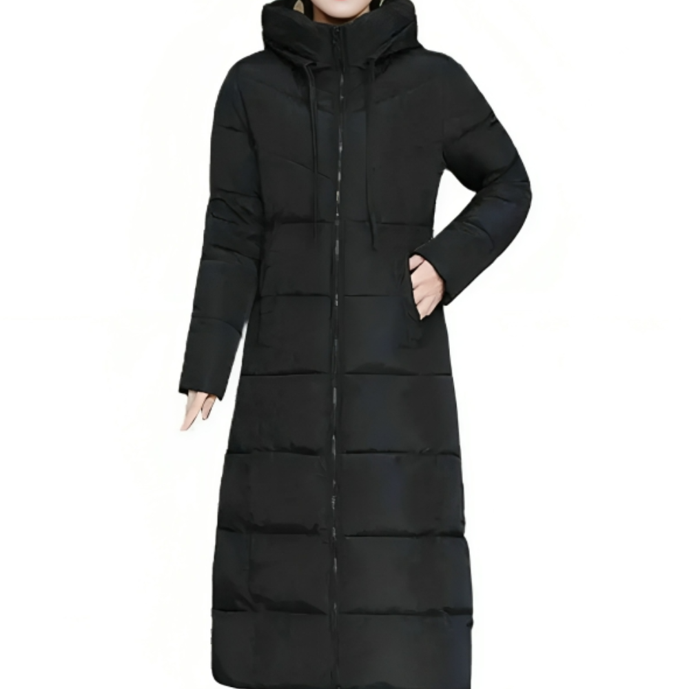Lange Gewatteerde Winterjas met Capuchon voor Dames – Warm & Stijlvol