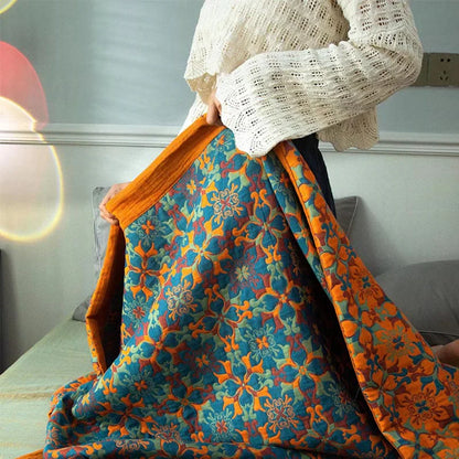 Kleurrijke Quilt Zeslaags Katoen Oranje Blauw Patroon