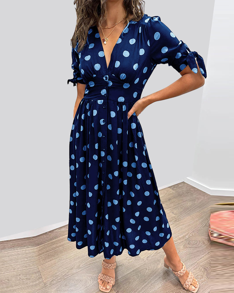 Dames Jurk met V-hals en Polkadotprint