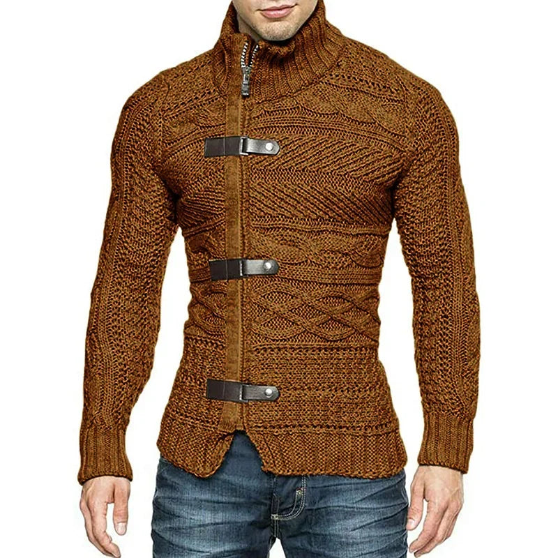 Gebreid Vest met Leren Details Urban Stijl