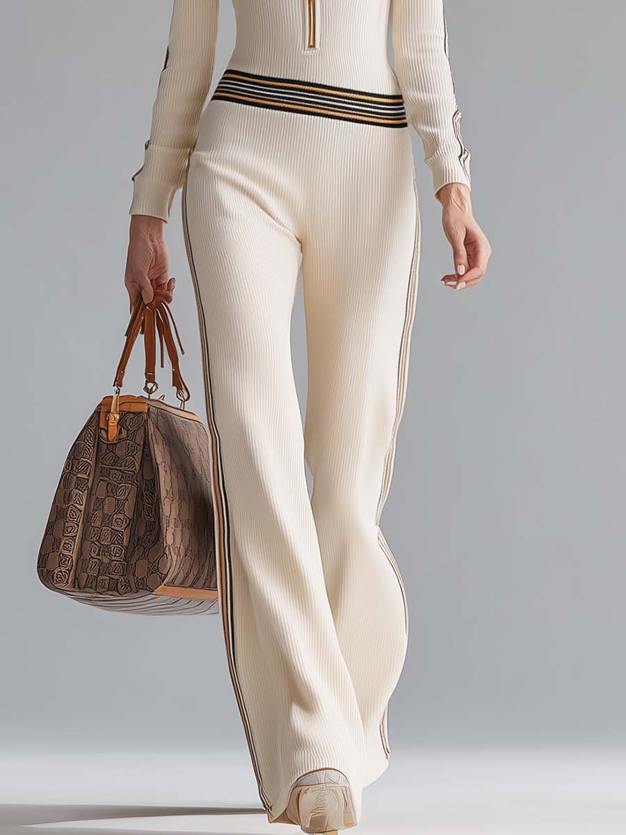 Dames Gebreide Jumpsuit met Capuchon en Rits – Offwhite