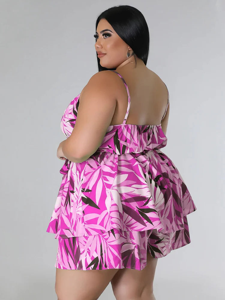 Plus Size Zomer Jumpuit voor Vrouwen met Feline Print