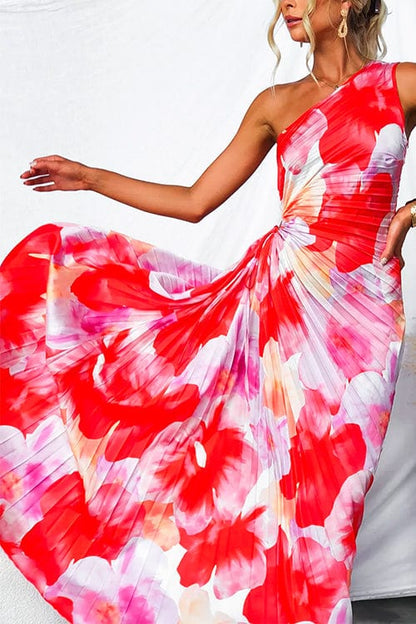 Elegante One-Shoulder Jurk Bloemenprint Feestelijke Jurk voor Vrouw