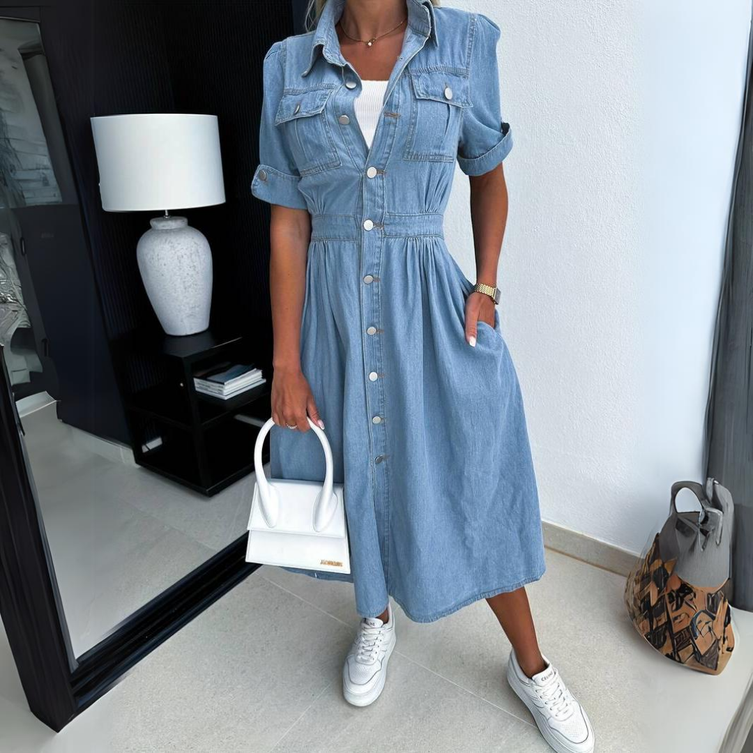 TrendLuxe Denim Jurk voor Stijlvolle Vrouwen