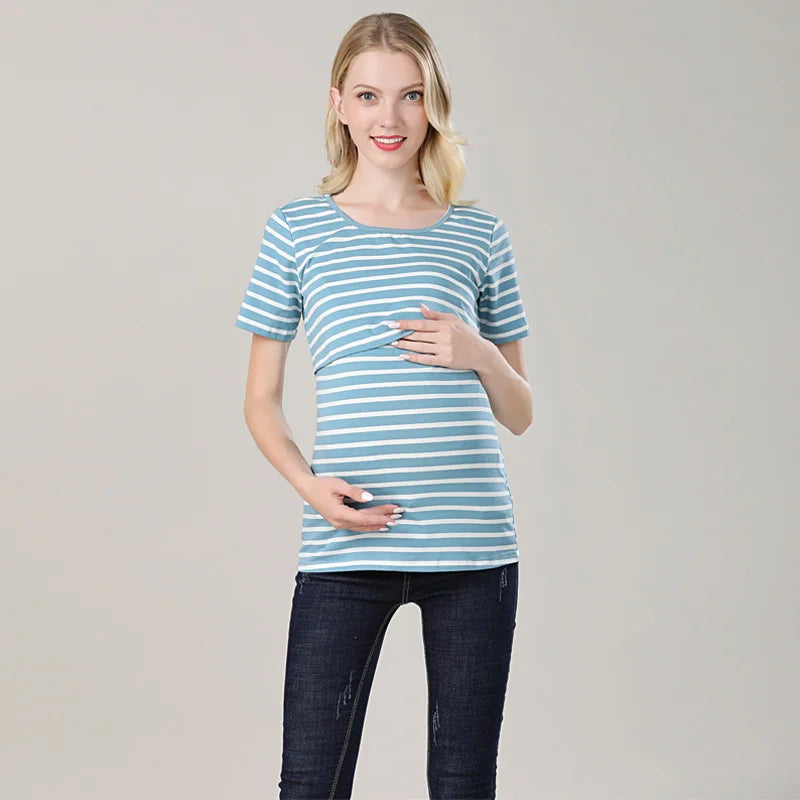 Vrouwelijk Voedingsshirt Gestreept Casual