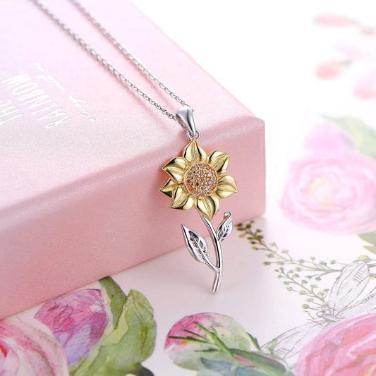 Zilveren Ketting met Gouden Zonnebloem Hanger - Mode Vibes