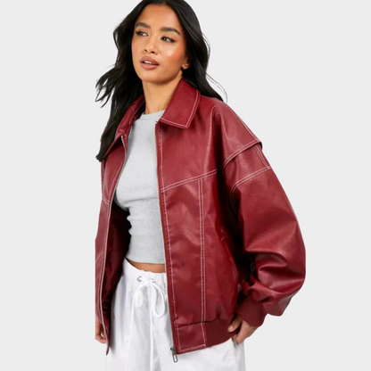 Oversized Bomberjack Met Contrasterende Stiksels en Kap