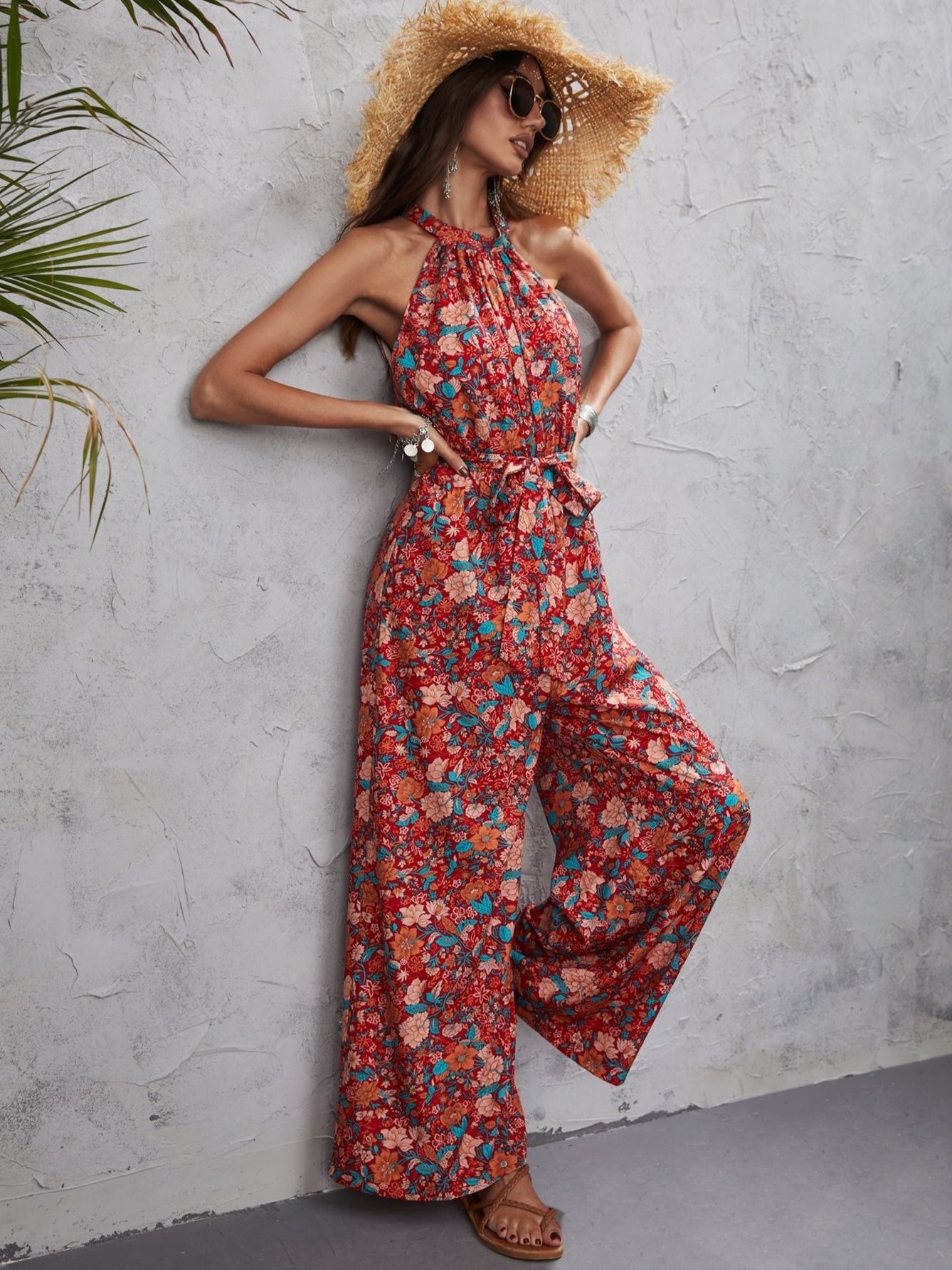 Halter Jumpsuit Gebloemd Zomerjurk Vrouw