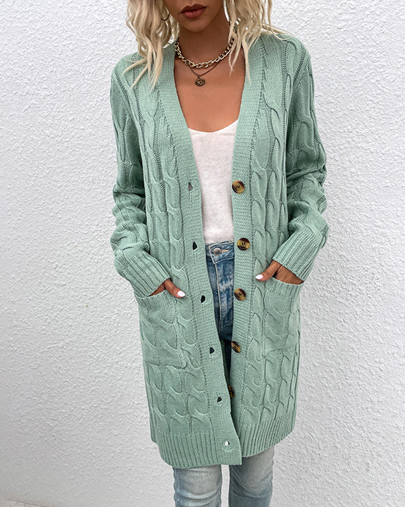 Lange Cardigan Effen Kleur Met Lange Mouwen