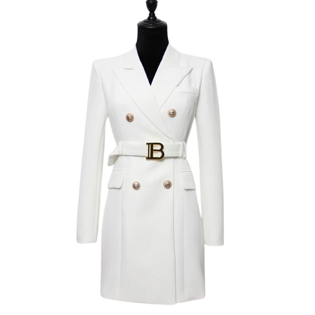 Blazerjurk Double-Breasted Met Riem Elegant Dame Jurk