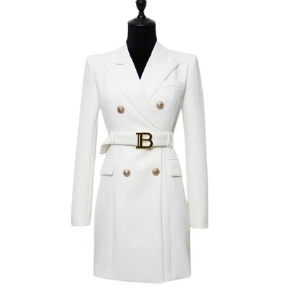 Blazerjurk Double-Breasted Met Riem Elegant Dame Jurk