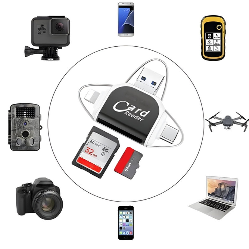 SD Kaartlezer 4-in-1 met TF en USB