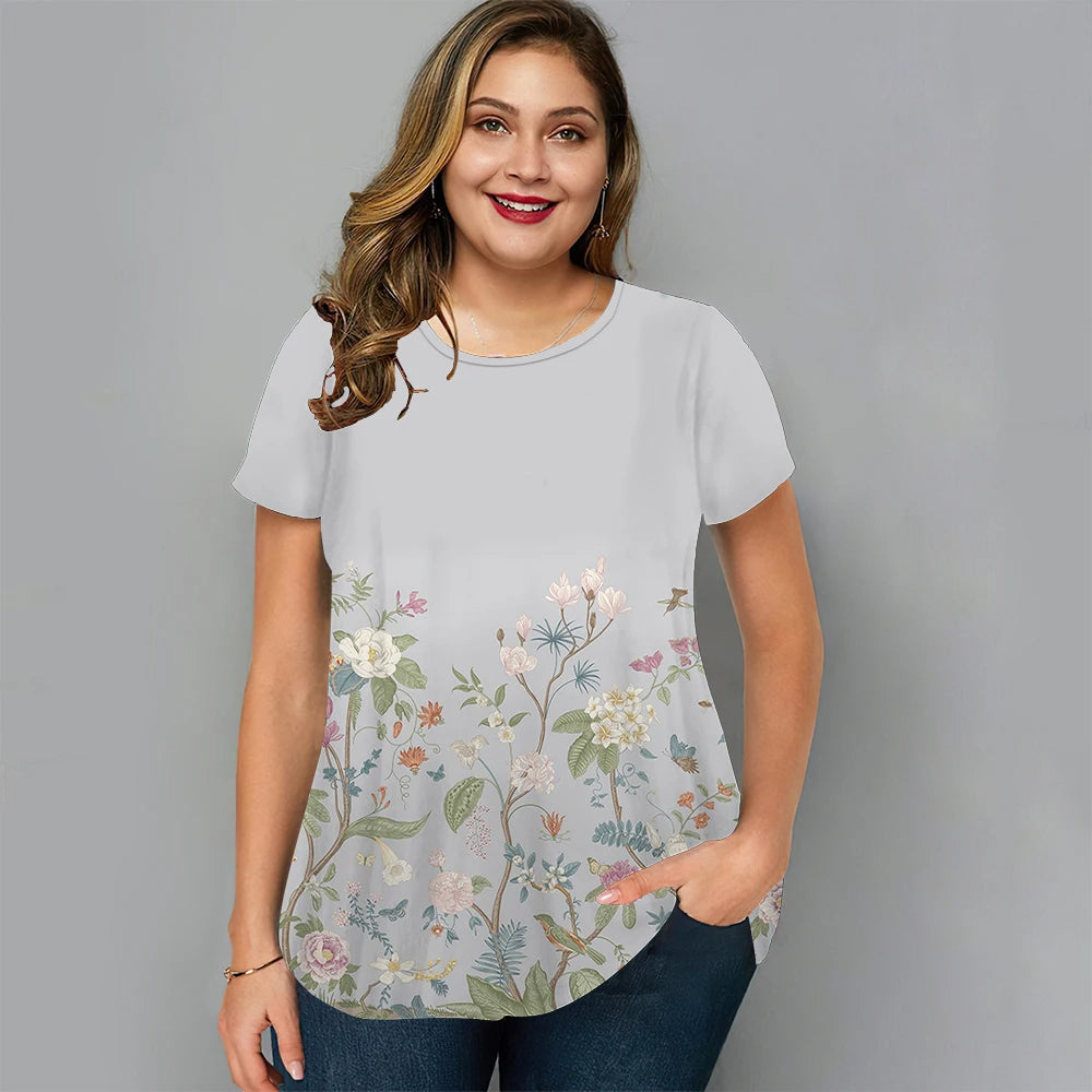 Plus-Size T-Shirt Zomers Vrolijk voor Vrouwen