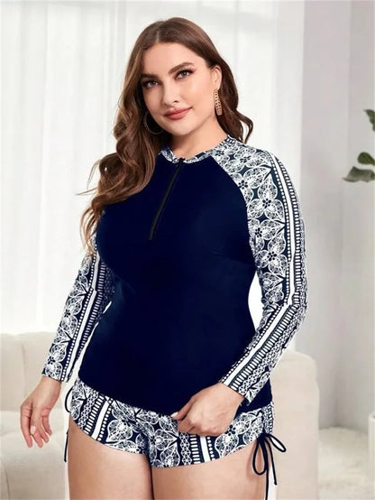 Plus-Size Zwempak Lange Mouwen Sportief en Stijlvol