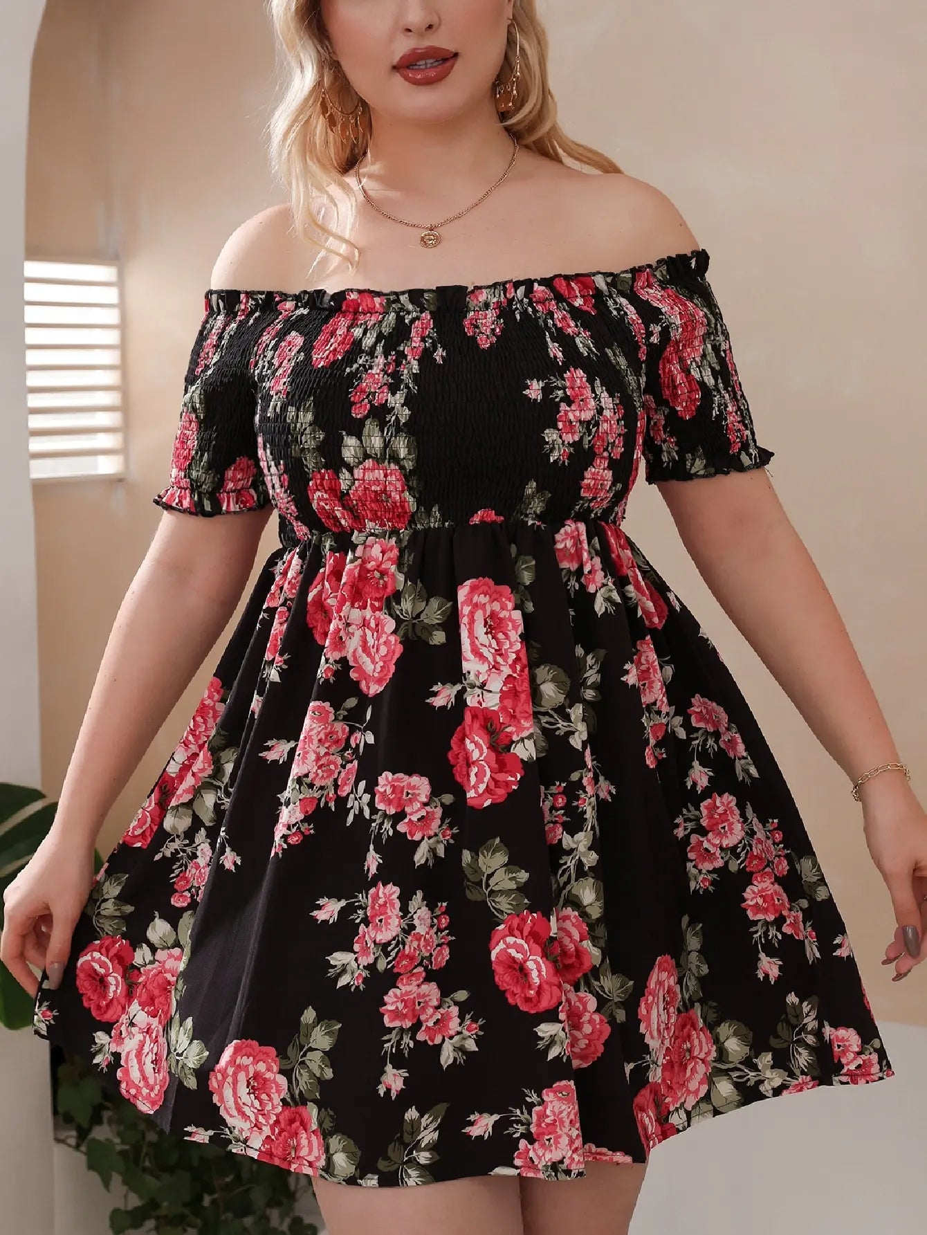 Zomerjurk Off-Shoulder Fleurig Jurk voor Vrouw