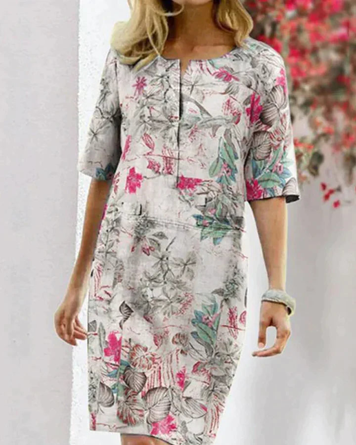 Vrouwelijke Zomerjurk met Bloemenprint Korte Mouw