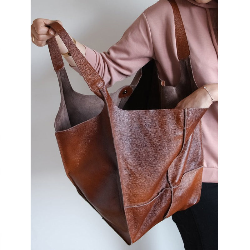 Dames Grote Faux Leren Schoudertas Vintage Stijl