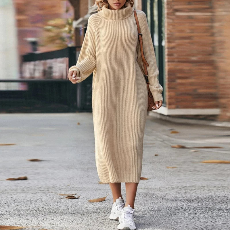 Dames Gebreide Jurk Met Lange Mouwen en Col - Mode Vibes